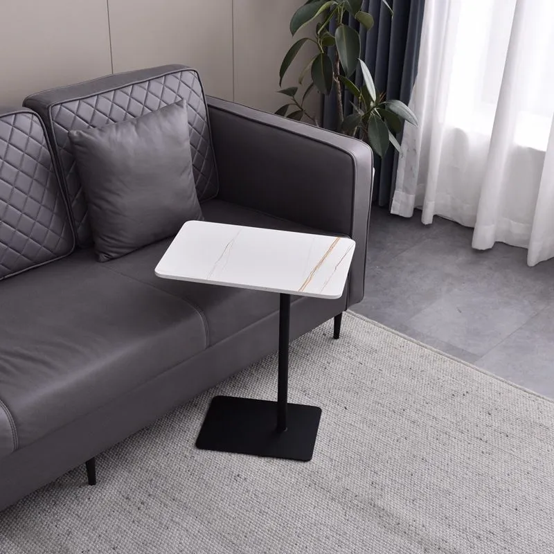 Moderne tafel van kunstmarmer met blad, 21,6 inch hoog voetstuk Clearhalo