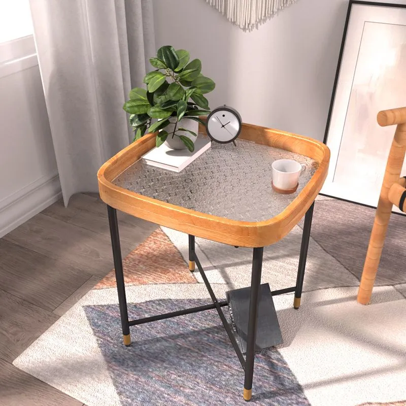 Moderne vierkante hoektafel met kruispoten bijzettafel voor woonkamer Clearhalo