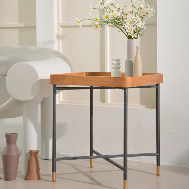 Moderne vierkante hoektafel met kruispoten bijzettafel voor woonkamer Clearhalo