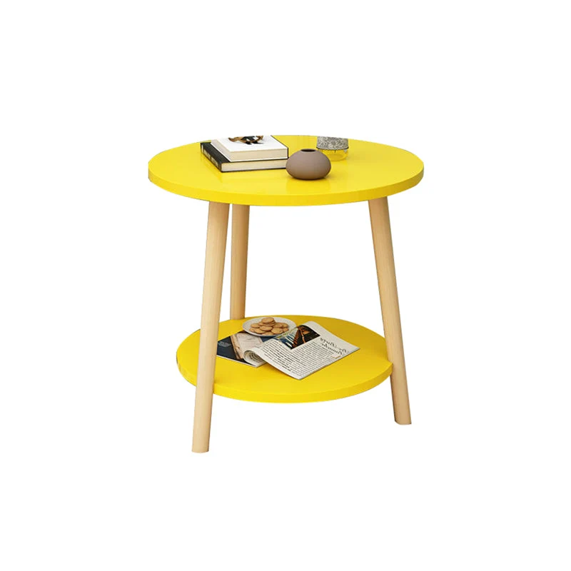 Moderne wit/geel/zwart/roze ronde bijzettafel houten driepoot bank bijzettafel Clearhalo