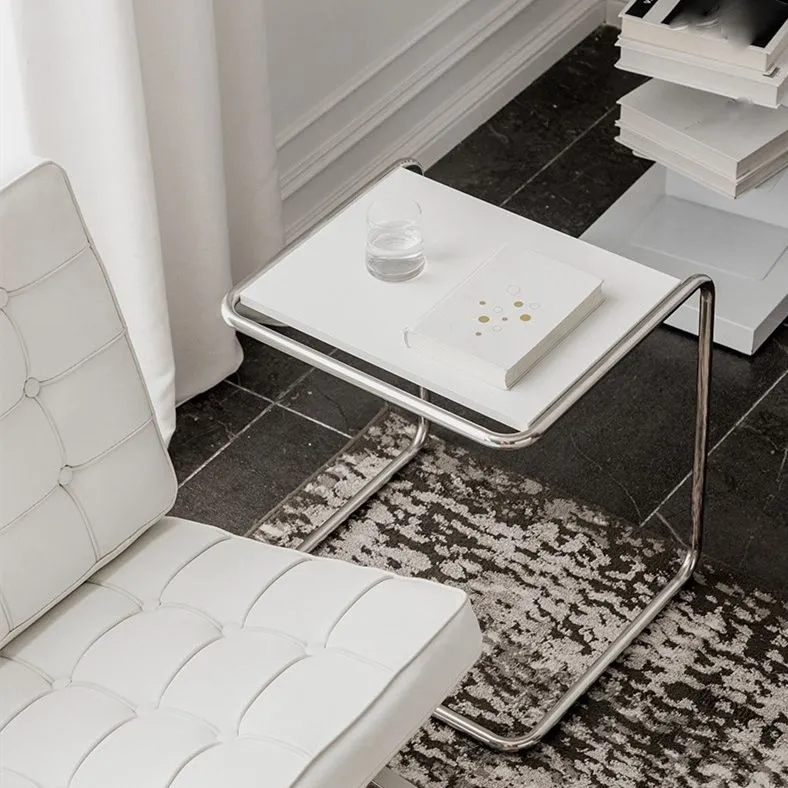 Modernistische hoektafel Houten rechthoekig blad C-basis bijzettafel Clearhalo