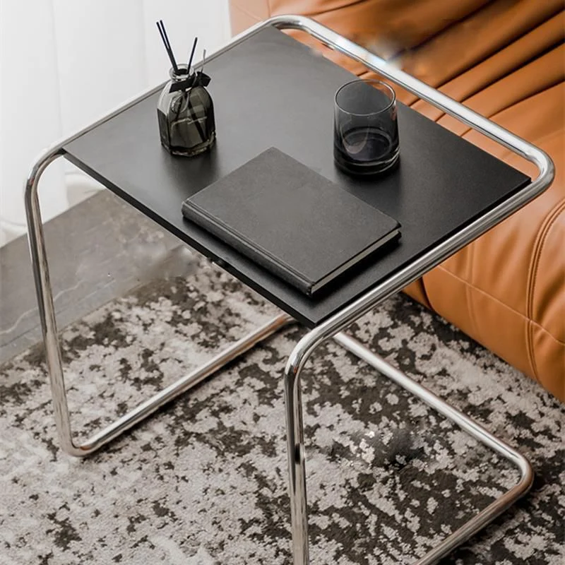 Modernistische hoektafel Houten rechthoekig blad C-basis bijzettafel Clearhalo