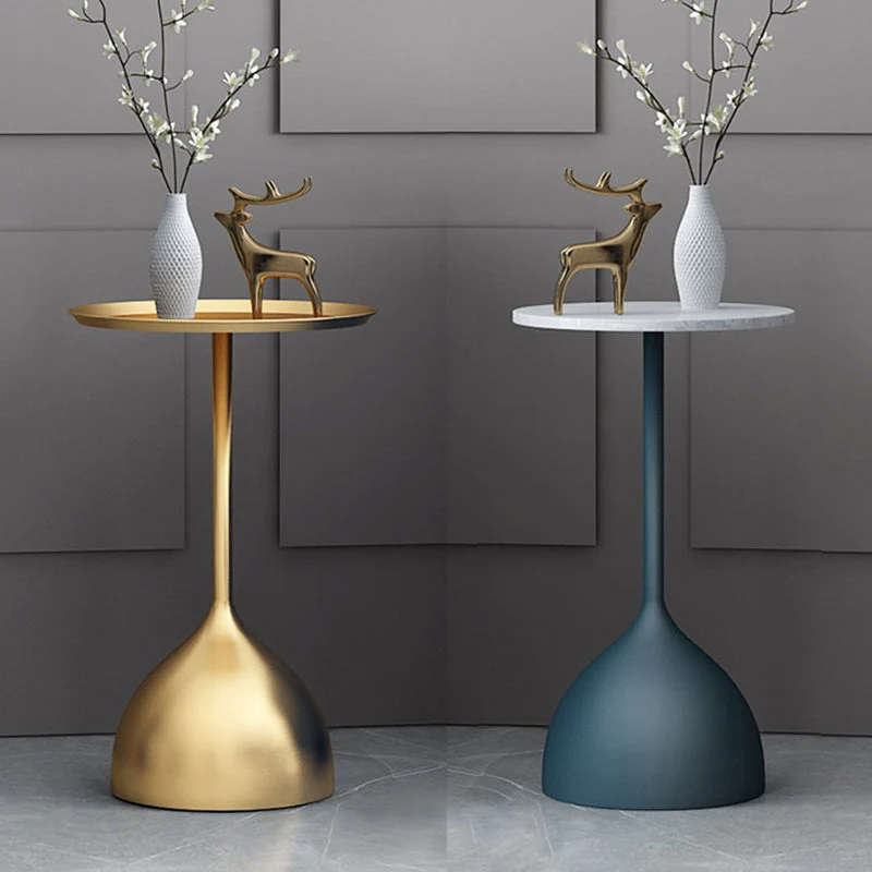 Modernistische voetstuk-bijzettafel Ronde bijzettafel met leistenen blad Clearhalo