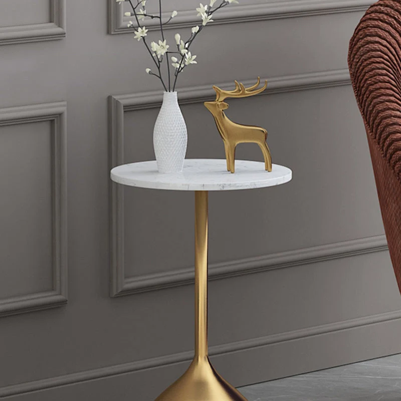 Modernistische voetstuk-bijzettafel Ronde bijzettafel met leistenen blad Clearhalo