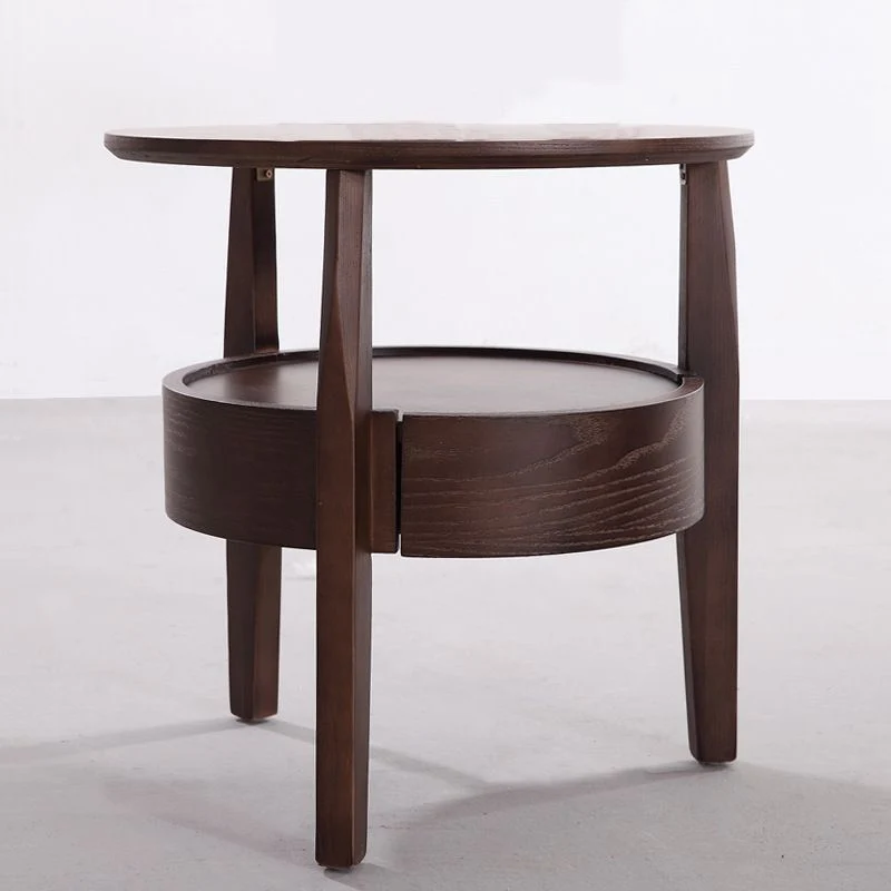 Modernistische woonkamer ronde massief houten bijzettafel met 1 lade en 3 poten Clearhalo
