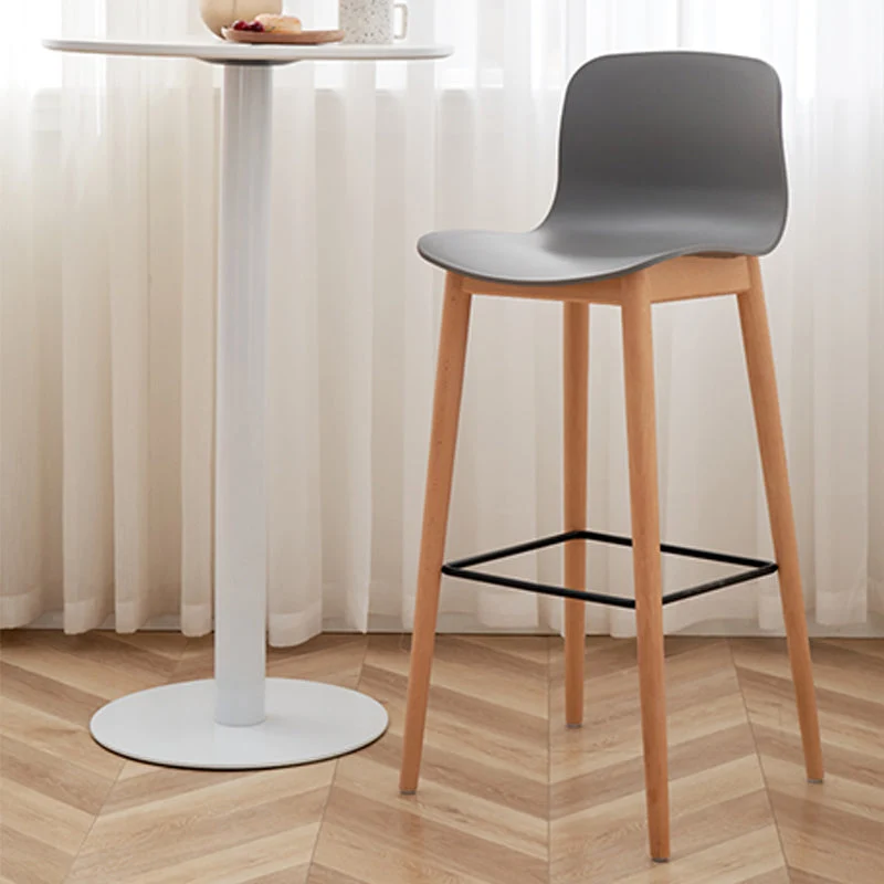 Nordic rugleuning armloze tegenkruk Houten café-barkruk met plastic kussen Clearhalo