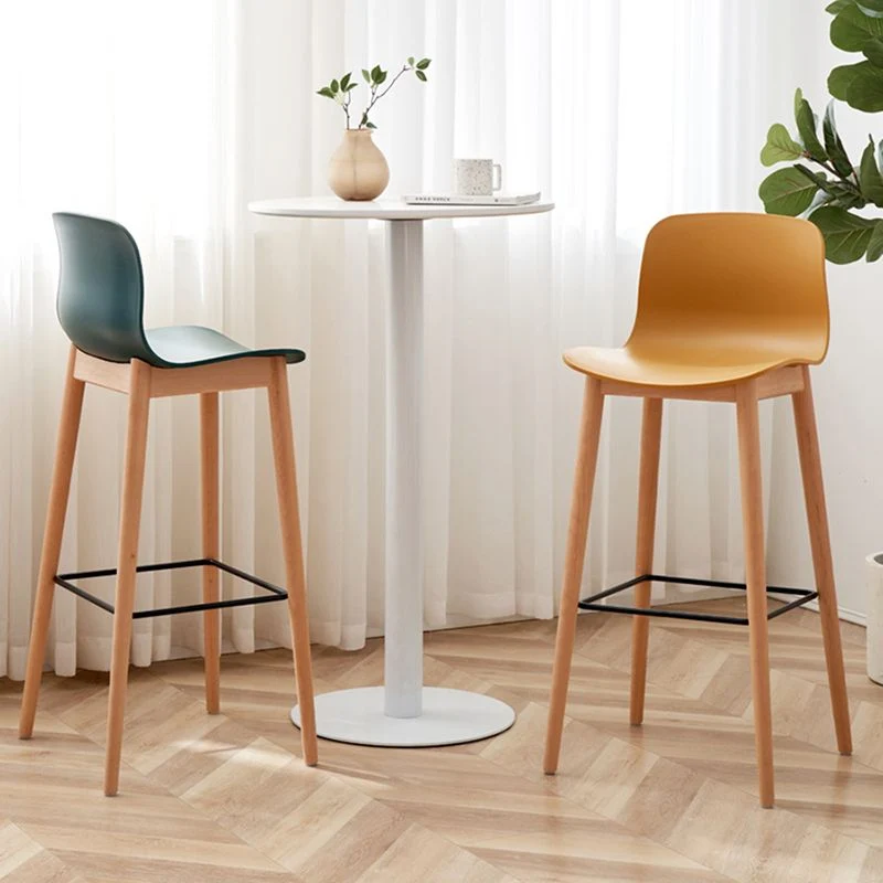 Nordic rugleuning armloze tegenkruk Houten café-barkruk met plastic kussen Clearhalo
