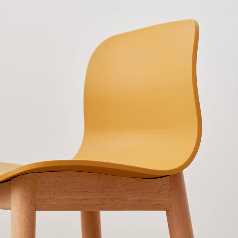 Nordic rugleuning armloze tegenkruk Houten café-barkruk met plastic kussen Clearhalo