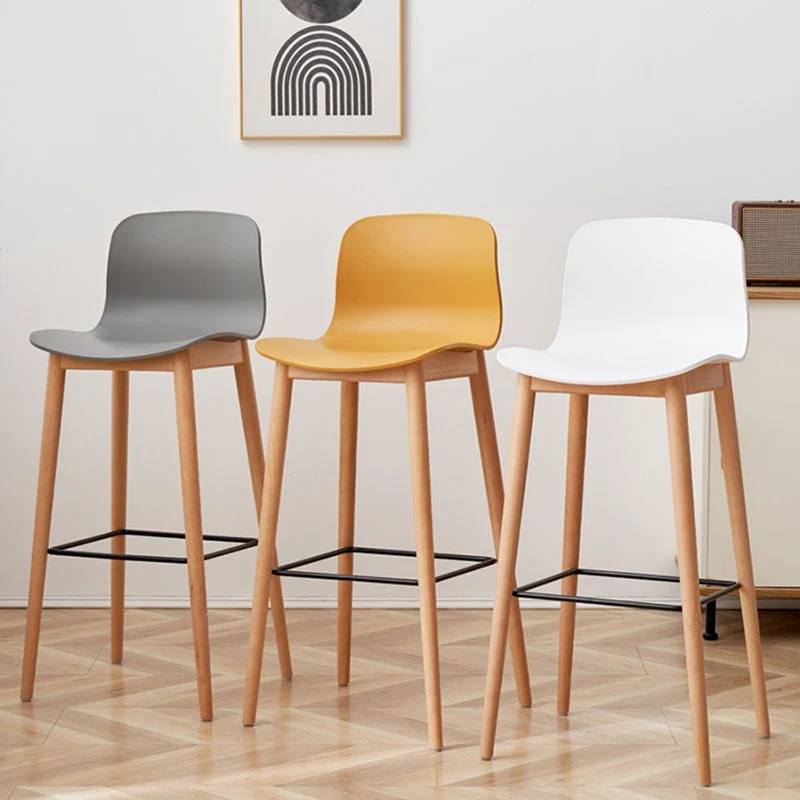 Nordic rugleuning armloze tegenkruk Houten café-barkruk met plastic kussen Clearhalo