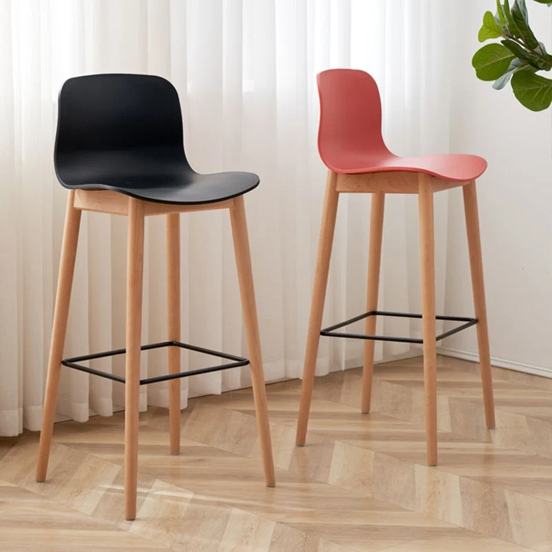 Nordic rugleuning armloze tegenkruk Houten café-barkruk met plastic kussen Clearhalo