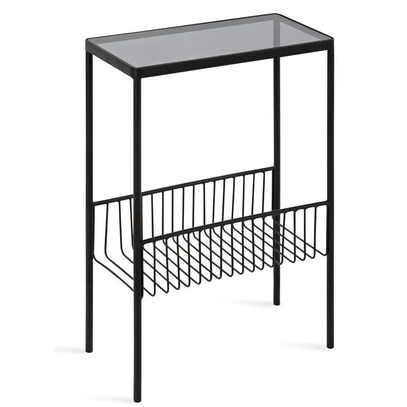 Rechthoekige bijzettafel van glas/metaal, 70 cm hoog, bijzettafel met 4 poten en plank Clearhalo