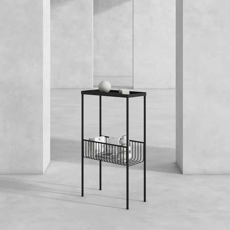 Rechthoekige bijzettafel van glas/metaal, 70 cm hoog, bijzettafel met 4 poten en plank Clearhalo