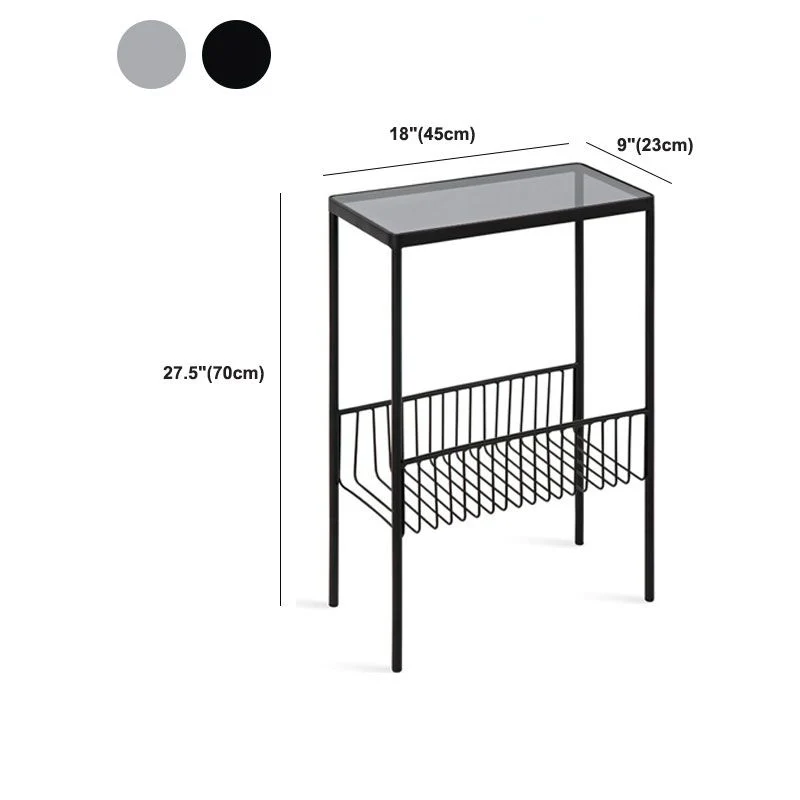Rechthoekige bijzettafel van glas/metaal, 70 cm hoog, bijzettafel met 4 poten en plank Clearhalo