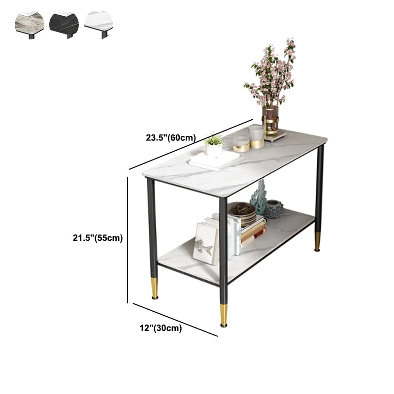 Rechthoekige stenen bijzettafel met 4 poten, 21,65 inch hoge bijzettafel met één plank Clearhalo