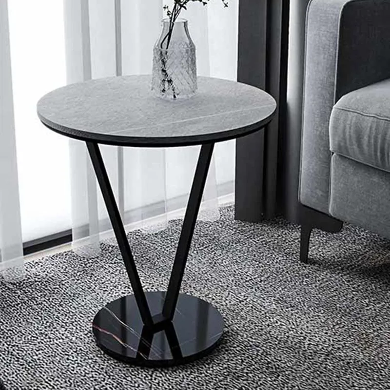 Ronde bijzettafel met leistenen blad, eigentijdse frame-bijzettafel Clearhalo