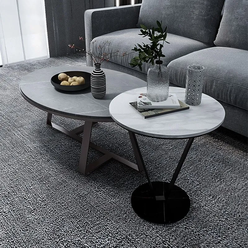 Ronde bijzettafel met leistenen blad, eigentijdse frame-bijzettafel Clearhalo