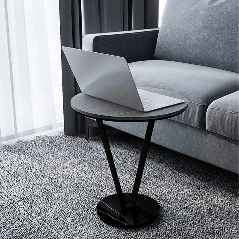 Ronde bijzettafel met leistenen blad, eigentijdse frame-bijzettafel Clearhalo