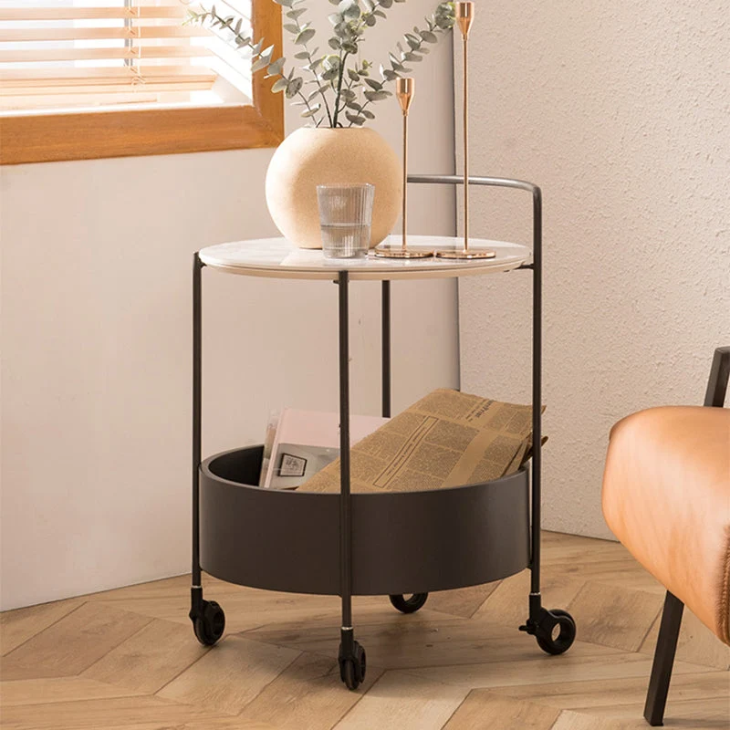 Ronde bijzettafel van keramiek, 60 cm hoge bijzettafel met ijzeren onderstel en plank Clearhalo