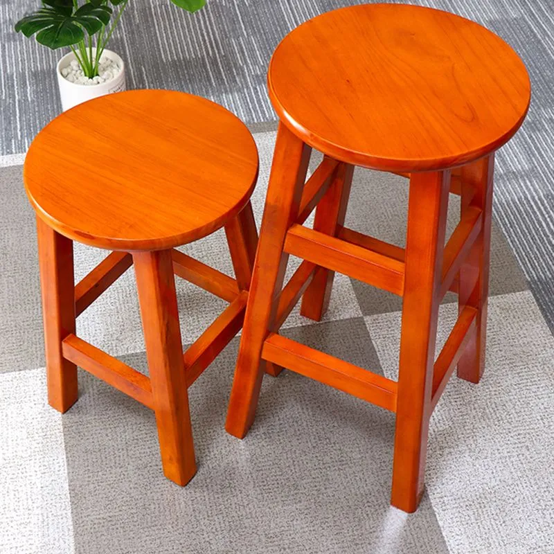 Ronde hoge stoel van massief hout met rugleuning, industriële houten tegenstoel met 4 poten Clearhalo