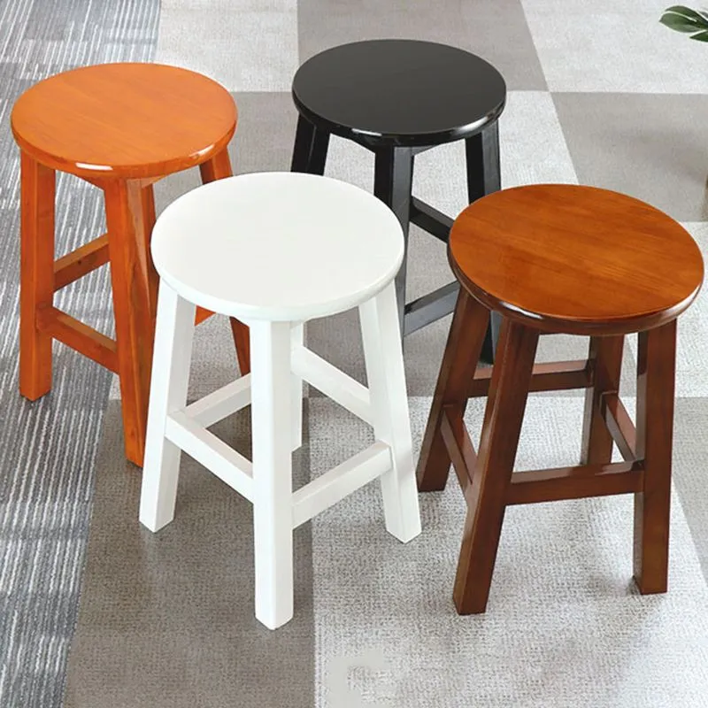 Ronde hoge stoel van massief hout met rugleuning, industriële houten tegenstoel met 4 poten Clearhalo