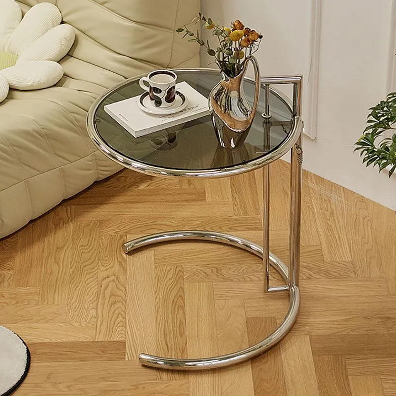 Ronde metalen C-bijzettafel Eigentijdse ronde bijzettafel met glazen blad Clearhalo
