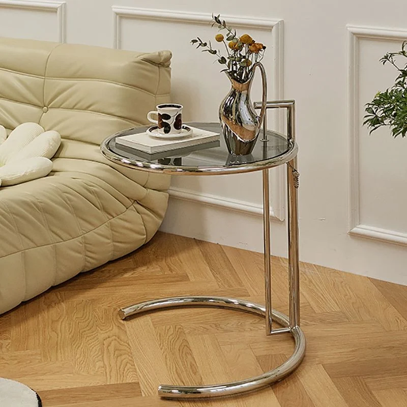 Ronde metalen C-bijzettafel Eigentijdse ronde bijzettafel met glazen blad Clearhalo