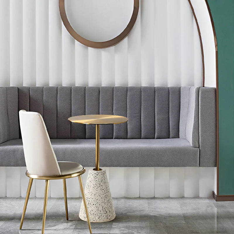 Ronde metalen tafel middeleeuwse moderne stijl en bijzettafel met stenen voetstuk Clearhalo