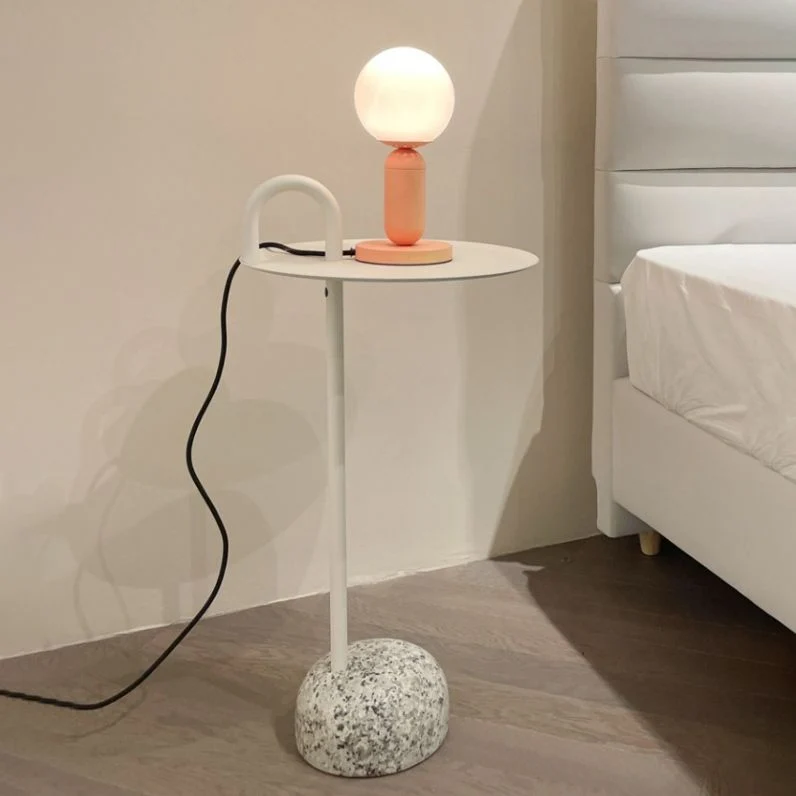 Ronde metalen tafel en stenen voetstuk Basis Bijzettafel middeleeuwse moderne stijl Clearhalo