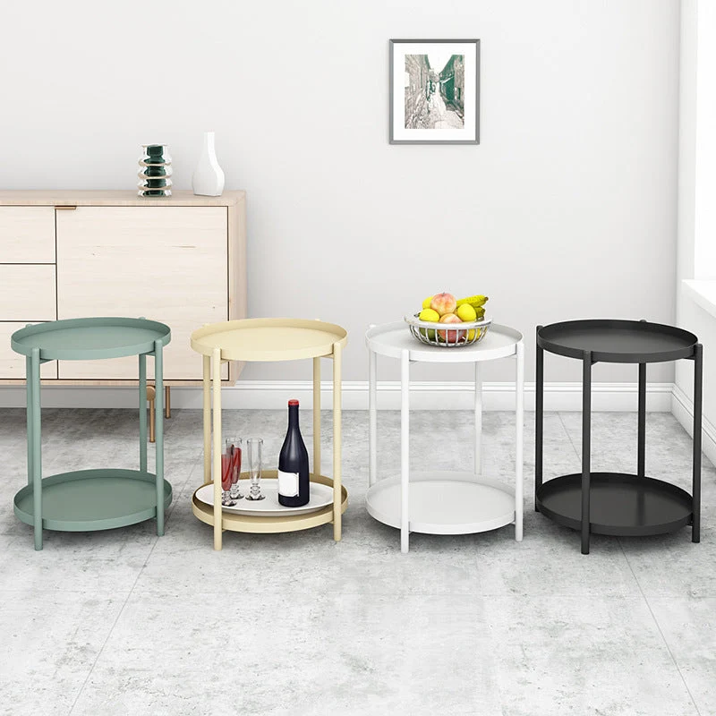 Ronde metalen tafelplaat, 4 poten, onderblad, tafelblad, bijzettafel Clearhalo