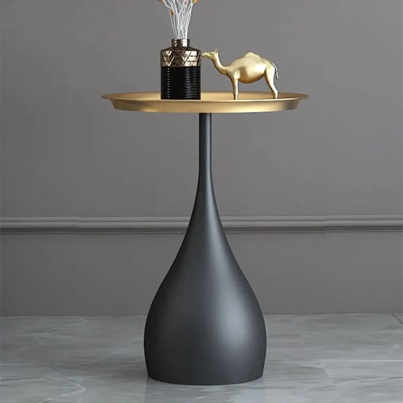 Ronde metalen/marmeren bijzettafel en 13,78"/15,75" brede bijzettafel op voetstuk Clearhalo