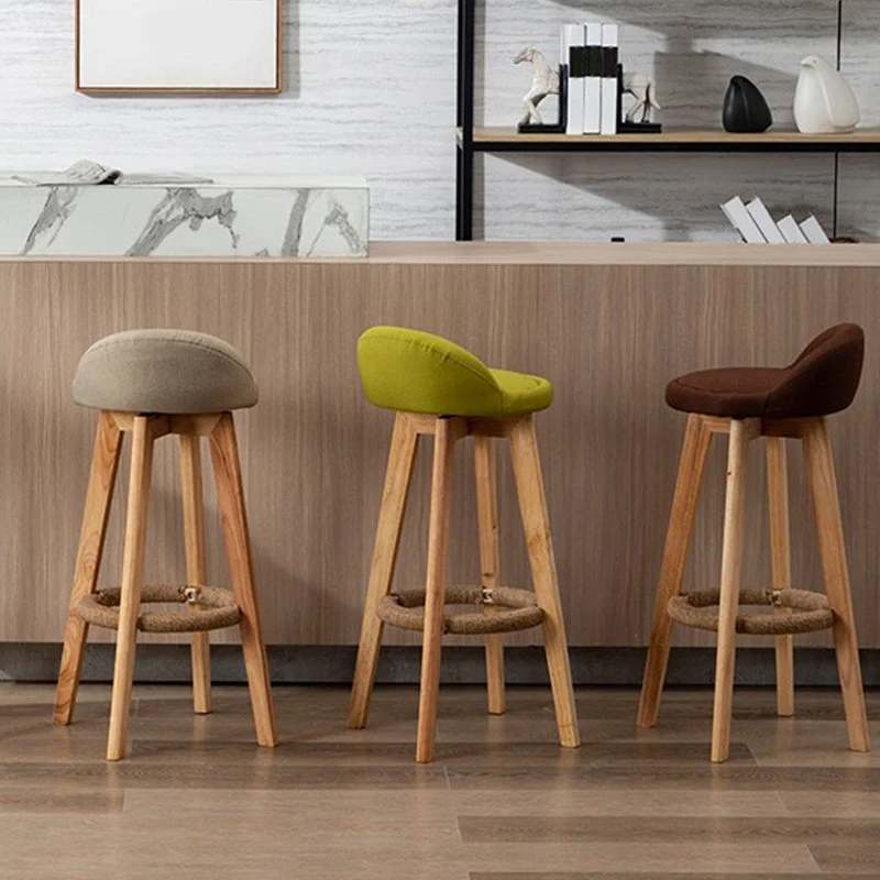 Rubberwood massief houten barkruk, binnen gestoffeerde draaibare barkruk Clearhalo