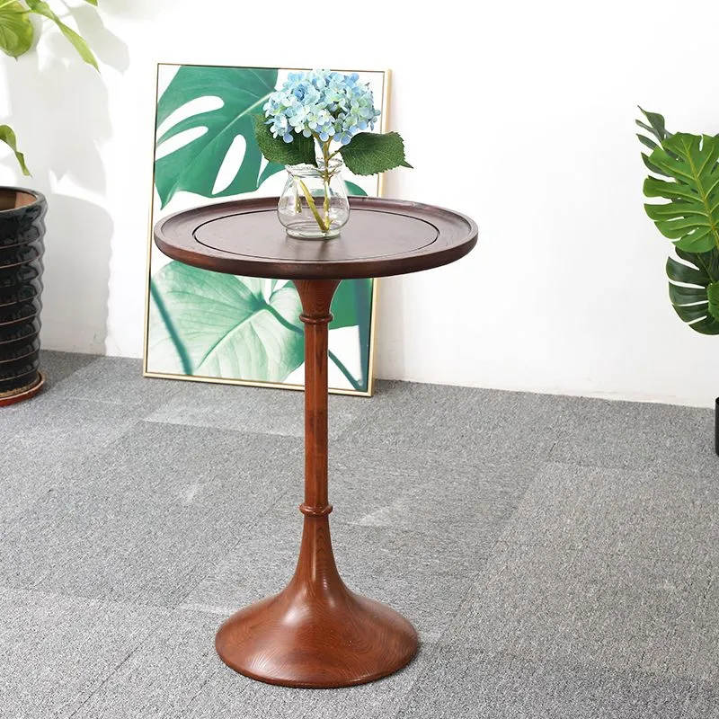 Rustieke houten ronde bijzettafel met dienblad en 25,5"/27,5" hoge bijzettafel op voetstuk Clearhalo