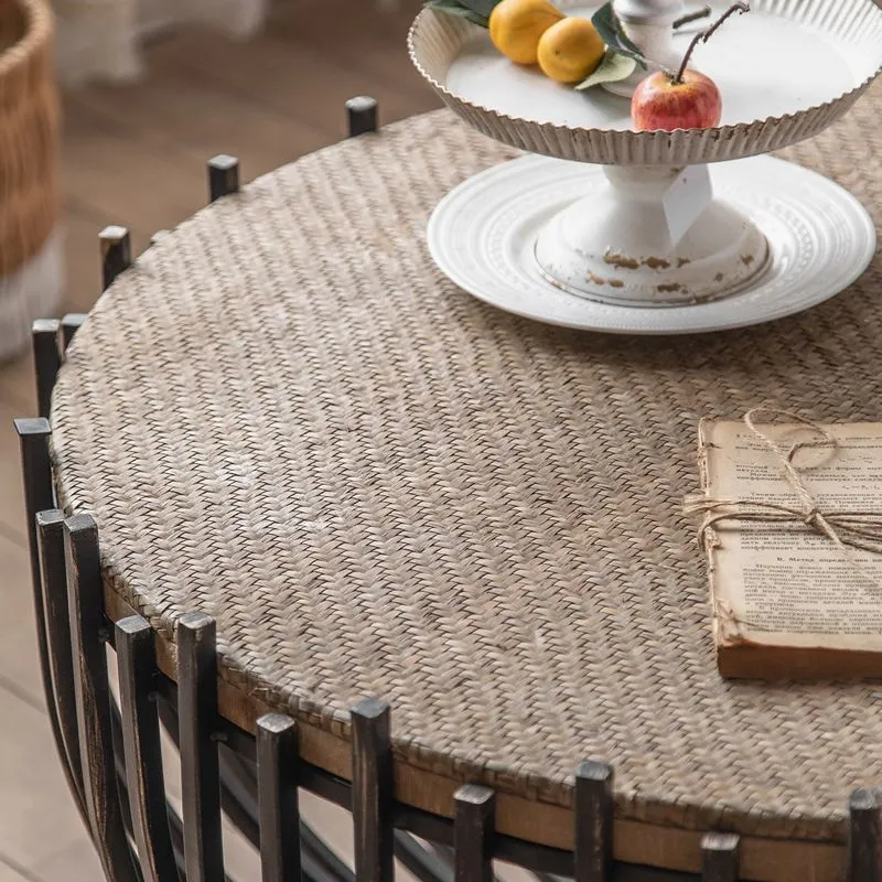 Rustieke massief houten bijzettafel, ronde accentbijzettafel verweerde afwerking Clearhalo