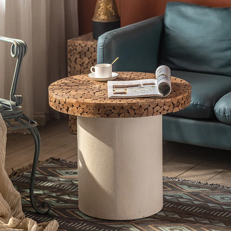 Rustieke massief houten bijzettafel Verouderde houten ronde en vierkante bijzettafel Clearhalo