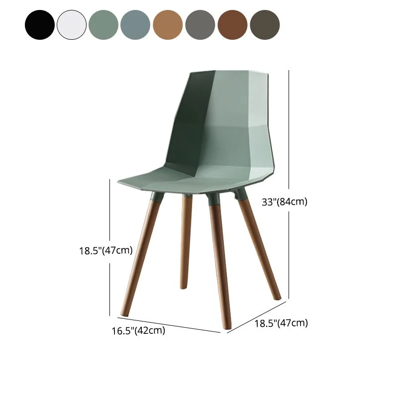 Scandinavisch design kunststof eetkamerstoel zonder armleuning, stoel met massieve rugleuning en houten poten Clearhalo