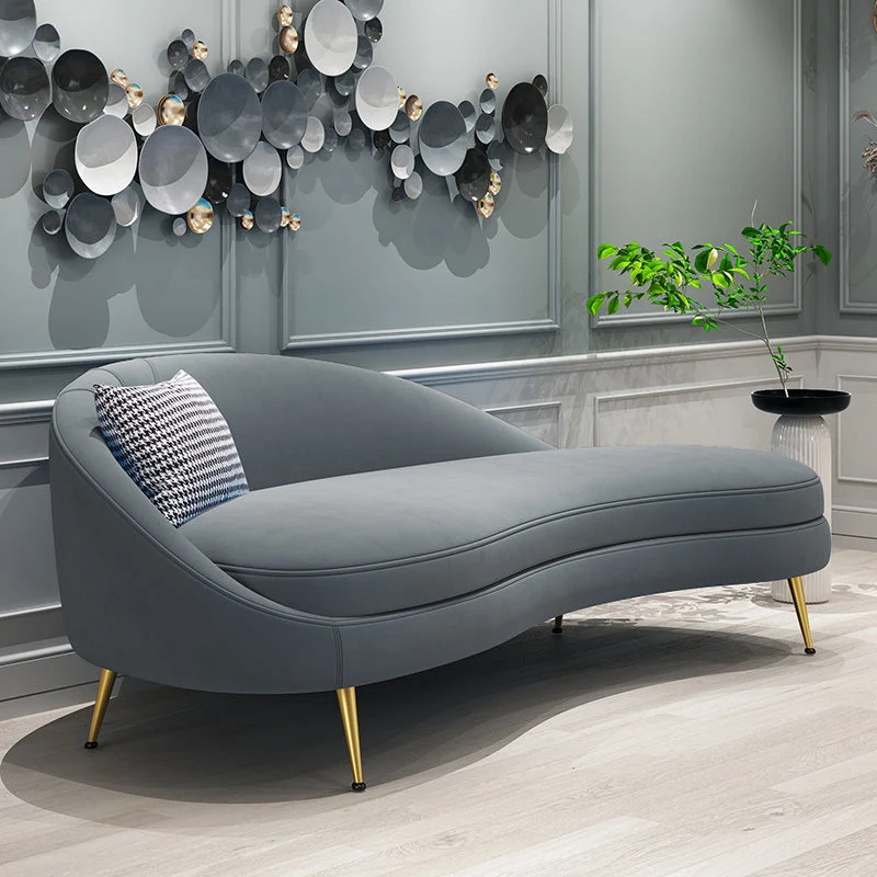 Scandinavische effen kleur fluweel getufte chaise stoel met gerolde armen Clearhalo