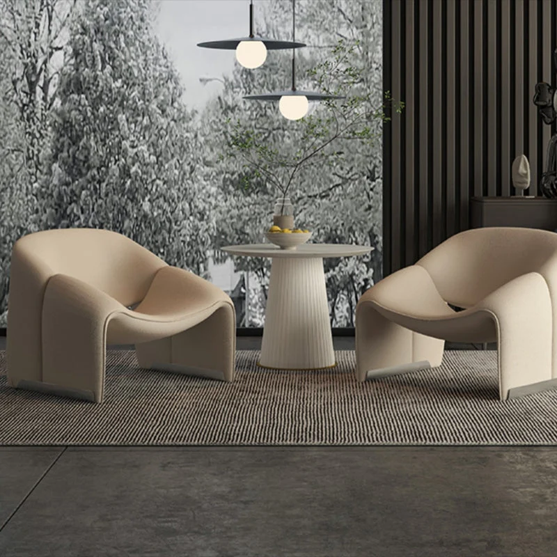 Scandinavische fauteuil met effen kleur en schuine armleuningen met vaste rugleuning en accentfauteuil Clearhalo