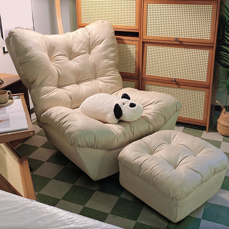 Scandinavische getufte enkele fauteuil Houten handmatige fauteuil met voetsteun Clearhalo