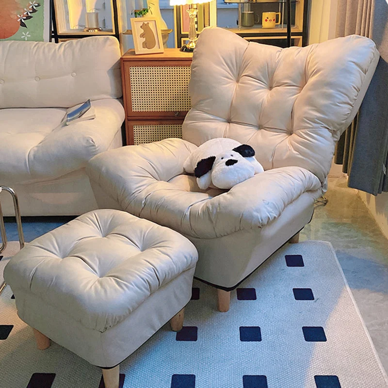 Scandinavische getufte enkele fauteuil Houten handmatige fauteuil met voetsteun Clearhalo