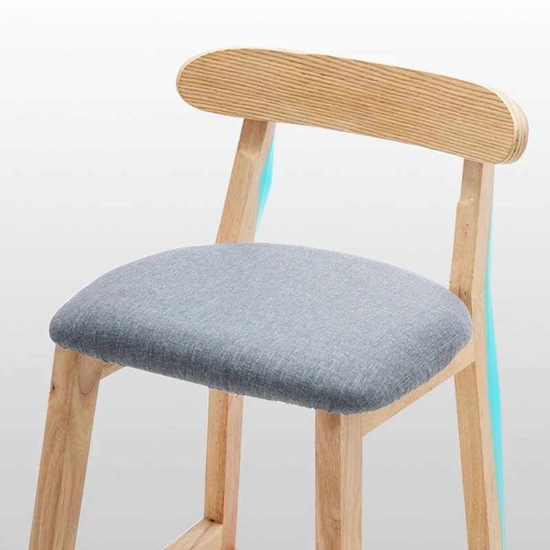 Scandinavische houten gestoffeerde counterkrukken Barkrukken met natuurlijke rugleuning en voetensteun Clearhalo