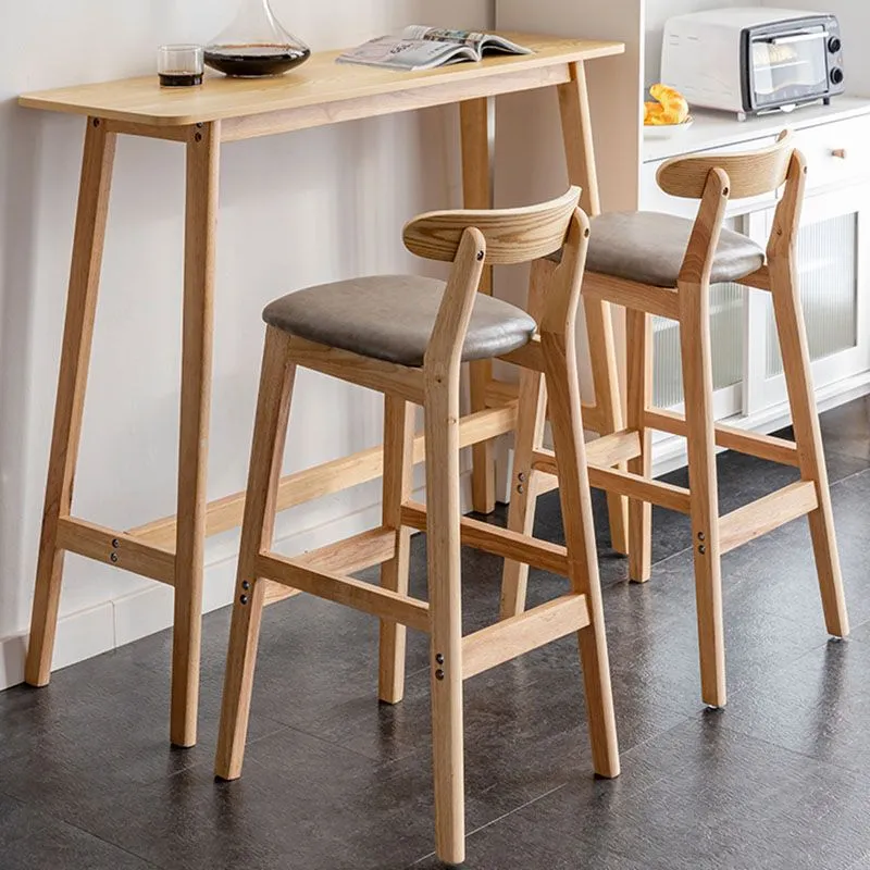 Scandinavische houten gestoffeerde counterkrukken Barkrukken met natuurlijke rugleuning en voetensteun Clearhalo