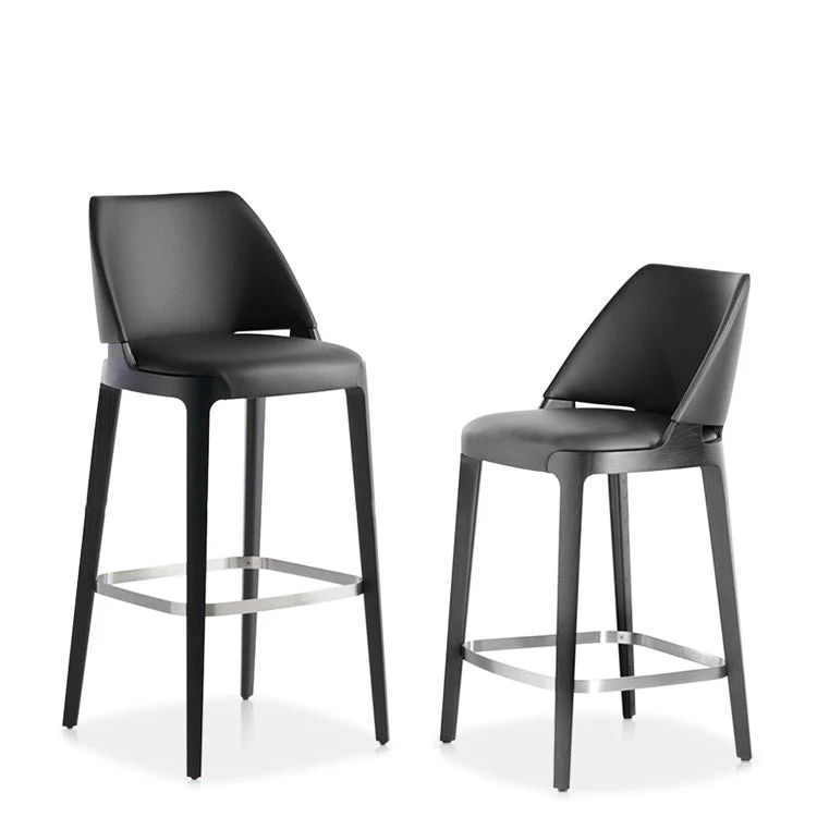 Scandinavische kunstleren barkrukken, massief houten kruk met voetsteun Clearhalo