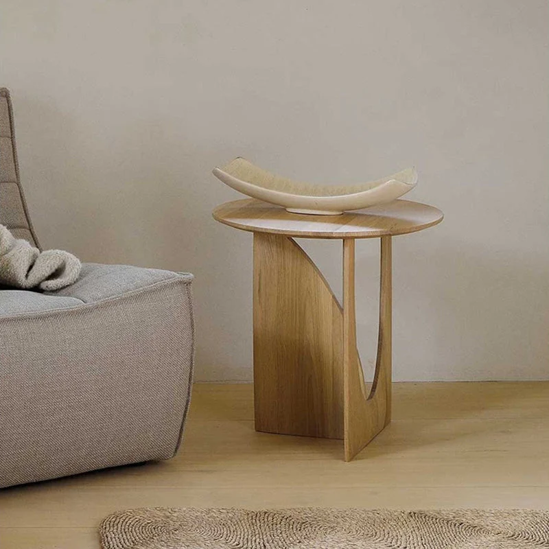 Scandinavische massief houten bijzettafel, ronde abstracte woonkamerbijzettafel Clearhalo