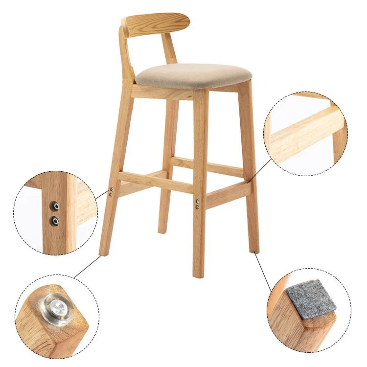 Scandinavische Milk Tea Shop Rubberwood kruk, matte afwerking, gestoffeerde barkrukken Clearhalo