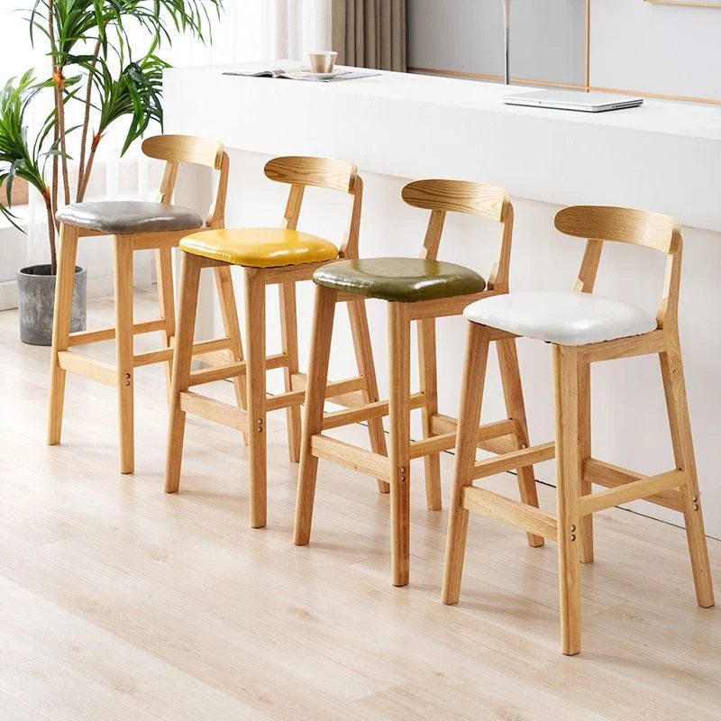 Scandinavische Milk Tea Shop Rubberwood kruk, matte afwerking, gestoffeerde barkrukken Clearhalo