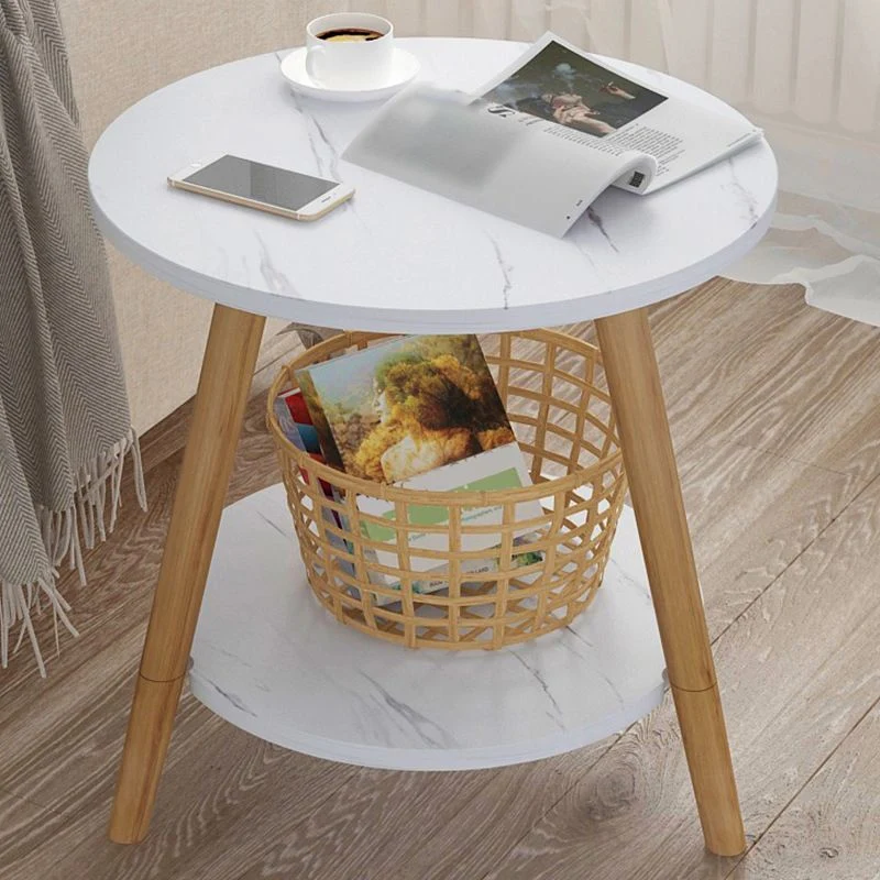 Scandinavische ronde bijzettafel, houten driepootbank, bijzettafel met opbergruimte Clearhalo