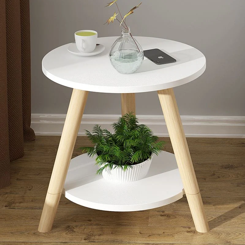Scandinavische ronde bijzettafel, houten driepootbank, bijzettafel met opbergruimte Clearhalo