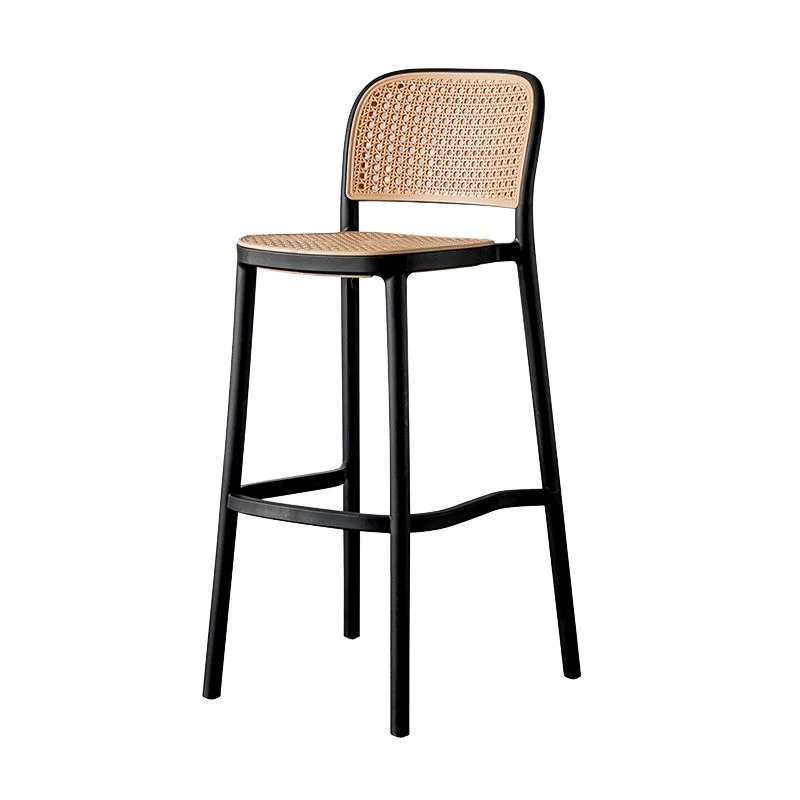 Scandinavische tegenkruk met rugleuning en metalen onderstel, kunststof armloze barstoel Clearhalo