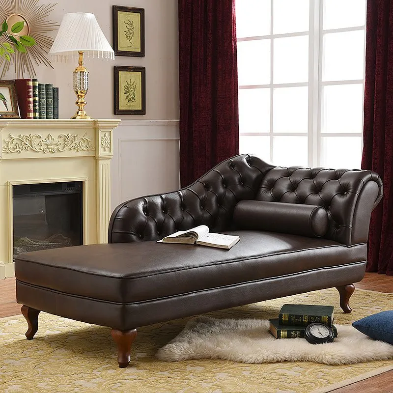 Traditionele Chaise Lounge-vloerstoel van echt leer met verzonken armen Clearhalo