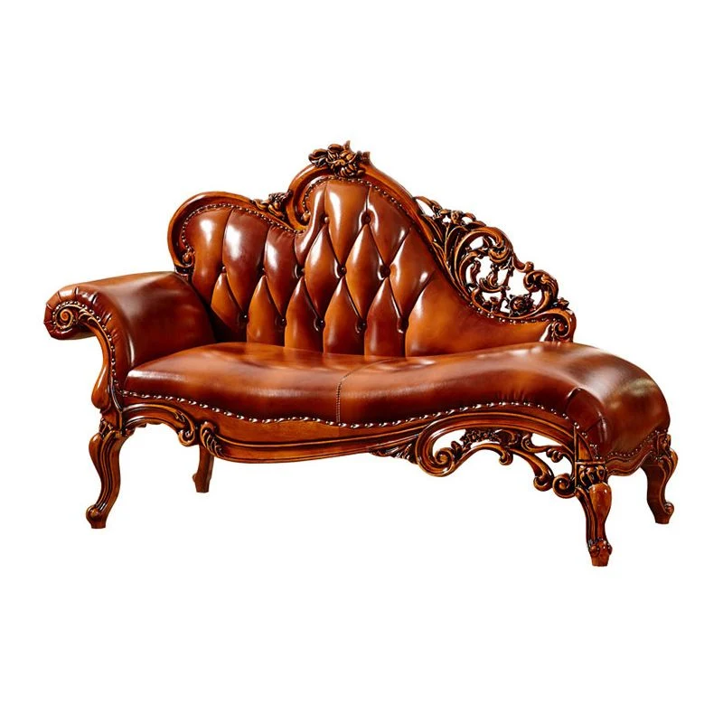 Traditionele lederen stoel met één arm en gerolde armen Accent chaise Clearhalo